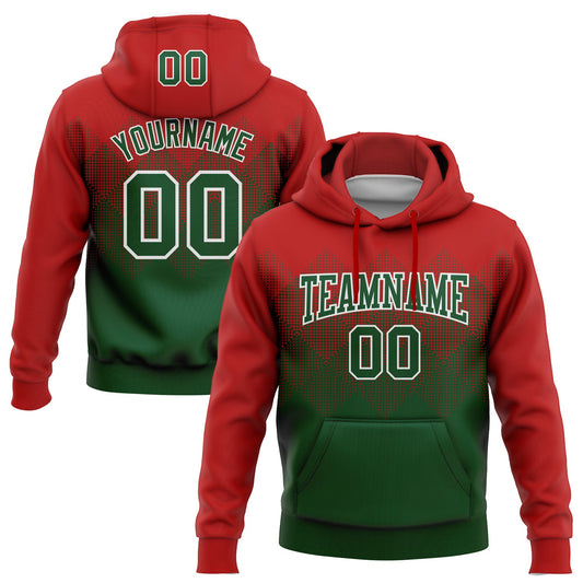 Custom Stitched Red Green-White 3D Pattern Design Gradient Square Shape Sports Pullover Sweatshirt Hoodie - Main View