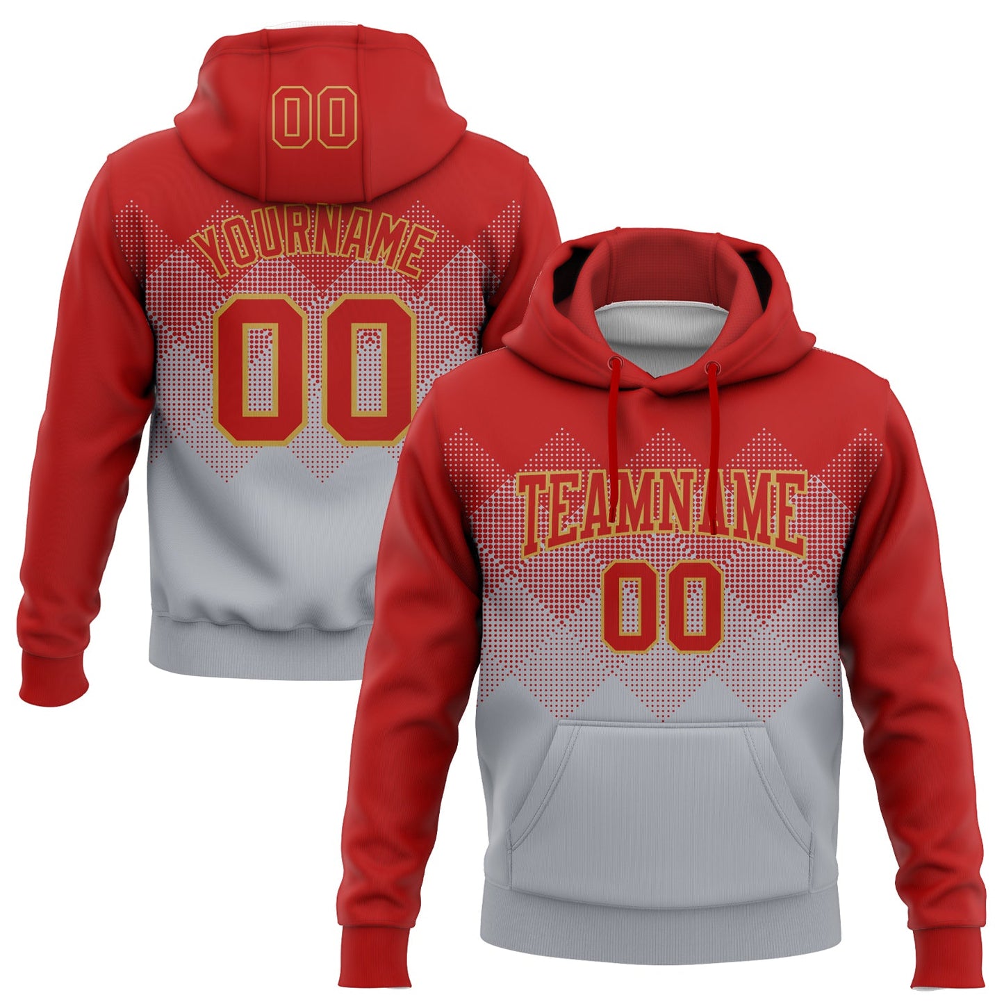 Custom Stitched Red Gray-Old Gold 3D Pattern Design Gradient Square Shape Sports Pullover Sweatshirt Hoodie - Main View