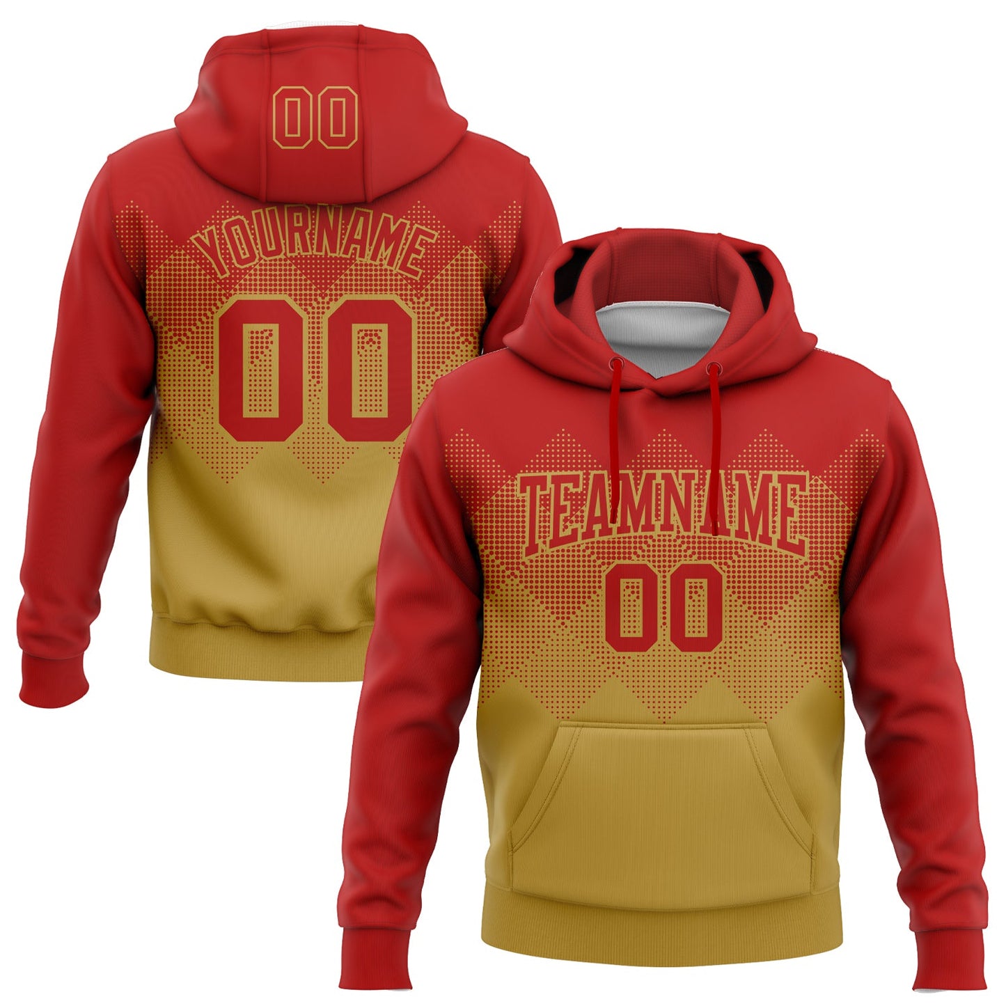 Custom Stitched Red Old Gold 3D Pattern Design Gradient Square Shape Sports Pullover Sweatshirt Hoodie - Main View