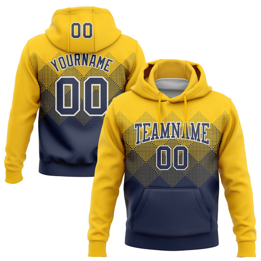 Custom Stitched Yellow Navy-White 3D Pattern Design Gradient Square Shape Sports Pullover Sweatshirt Hoodie - Main View