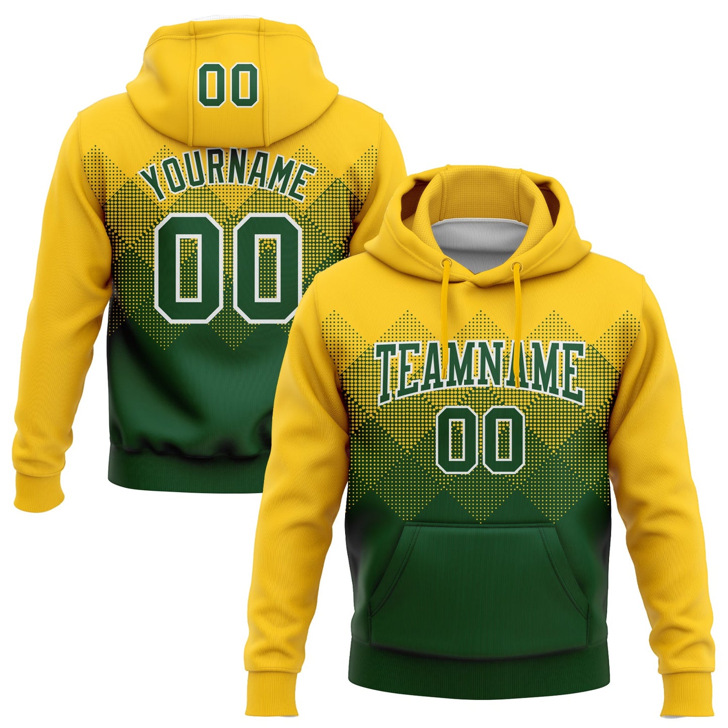 Custom Stitched Yellow Green-White 3D Pattern Design Gradient Square Shape Sports Pullover Sweatshirt Hoodie - Main View
