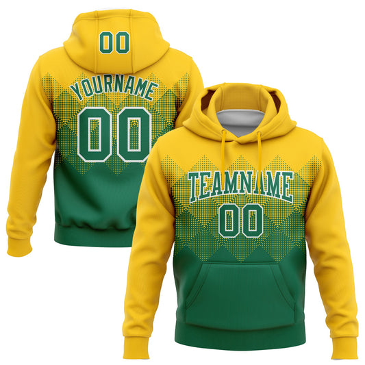 Custom Stitched Yellow Kelly Green-White 3D Pattern Design Gradient Square Shape Sports Pullover Sweatshirt Hoodie - Main View