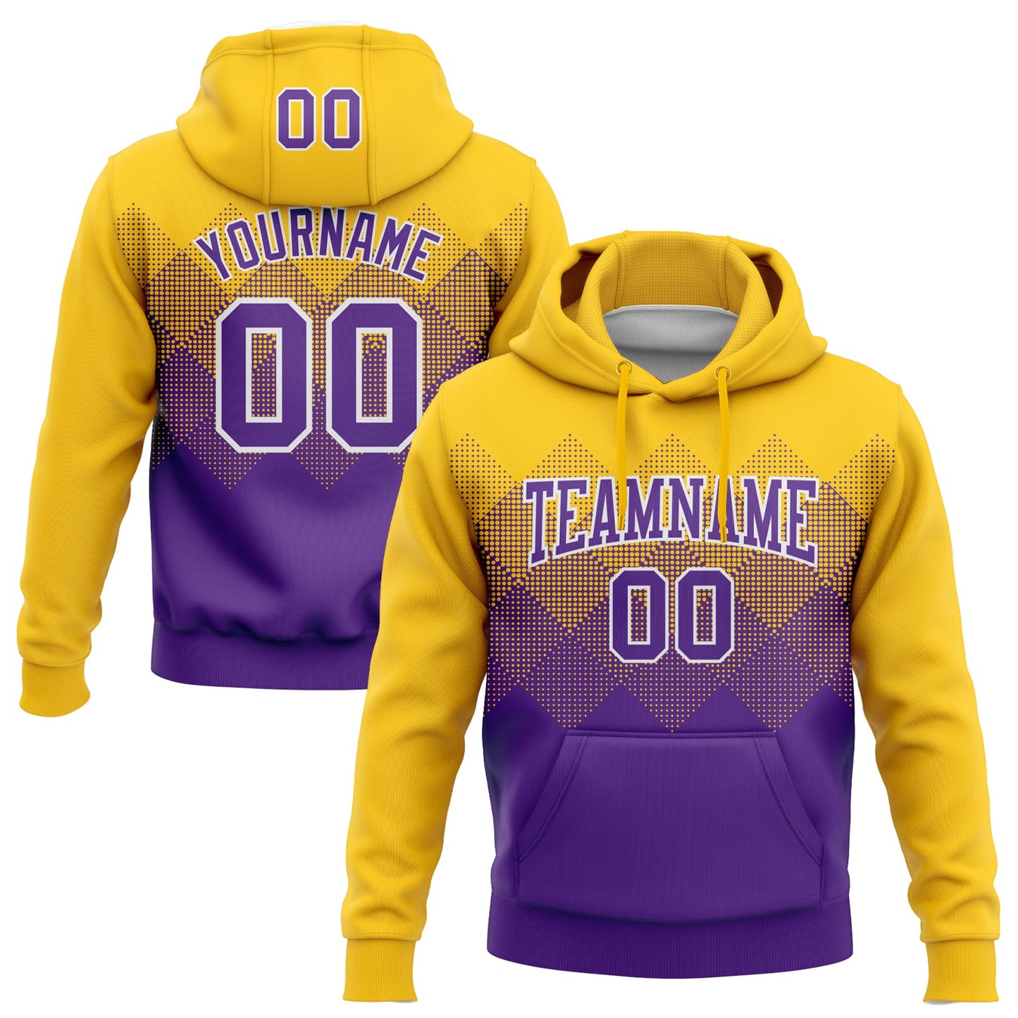 Custom Stitched Yellow Purple-White 3D Pattern Design Gradient Square Shape Sports Pullover Sweatshirt Hoodie - Main View
