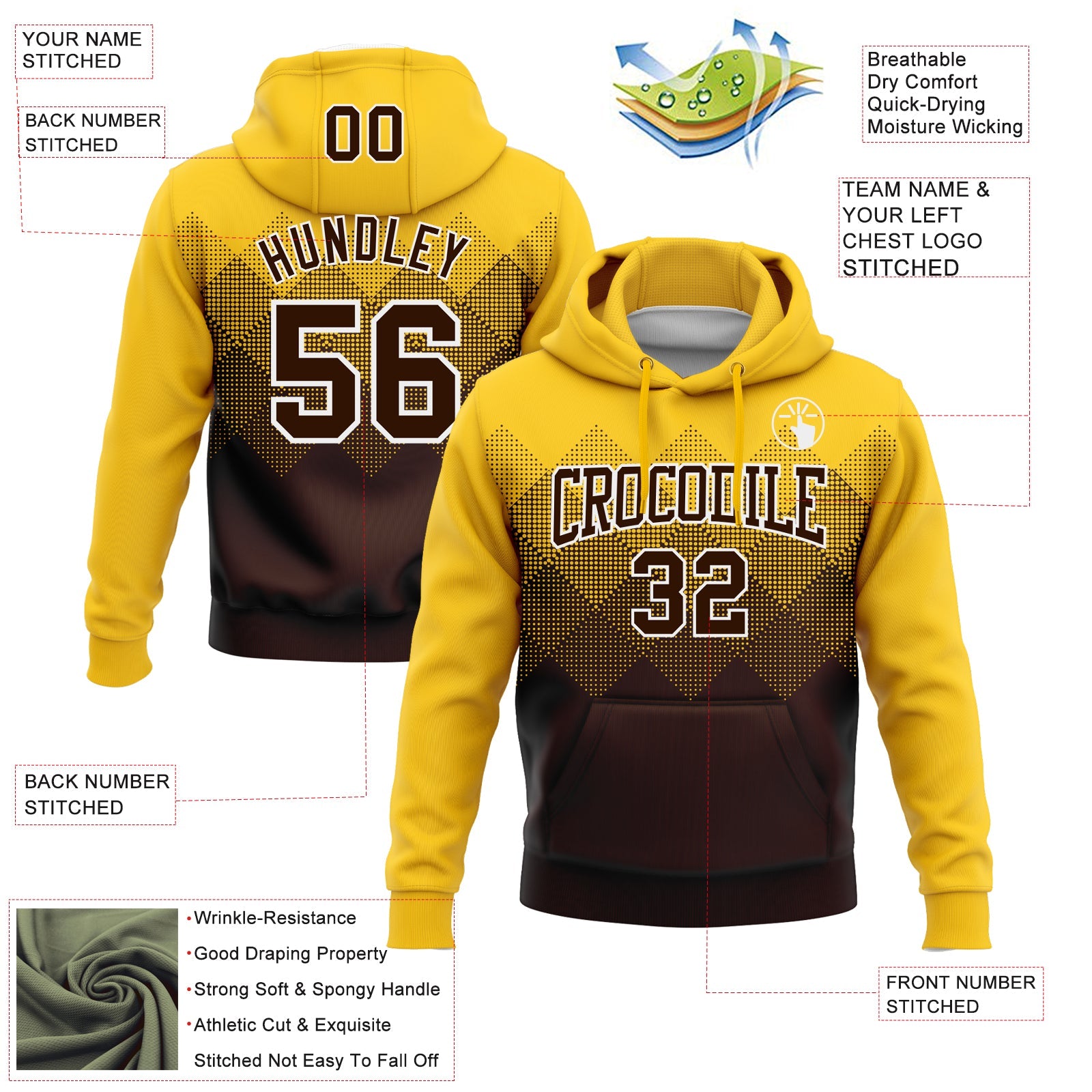 Custom Stitched Yellow Brown-White 3D Pattern Design Gradient Square Shape Sports Pullover Sweatshirt Hoodie view 2