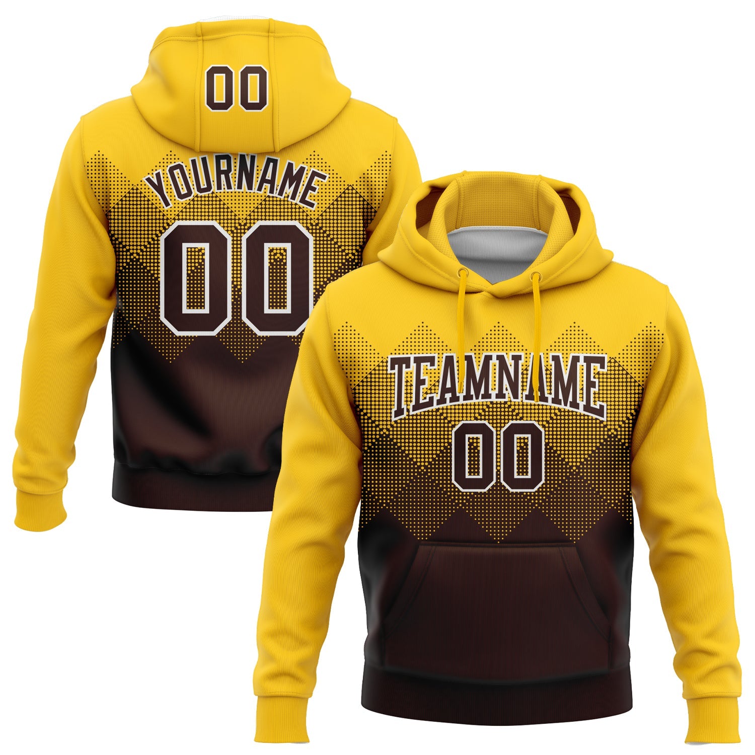 Custom Stitched Yellow Brown-White 3D Pattern Design Gradient Square Shape Sports Pullover Sweatshirt Hoodie - Main View