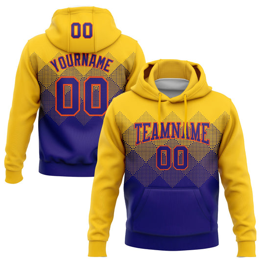 Custom Stitched Yellow Dark Purple-Orange 3D Pattern Design Gradient Square Shape Sports Pullover Sweatshirt Hoodie - Main View