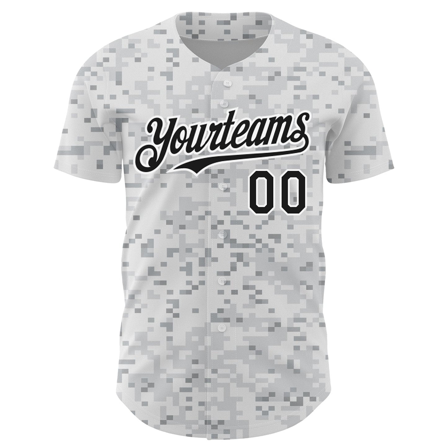 Custom Camo Black-White 3D Arctic Camouflage Authentic Baseball Jersey view 2