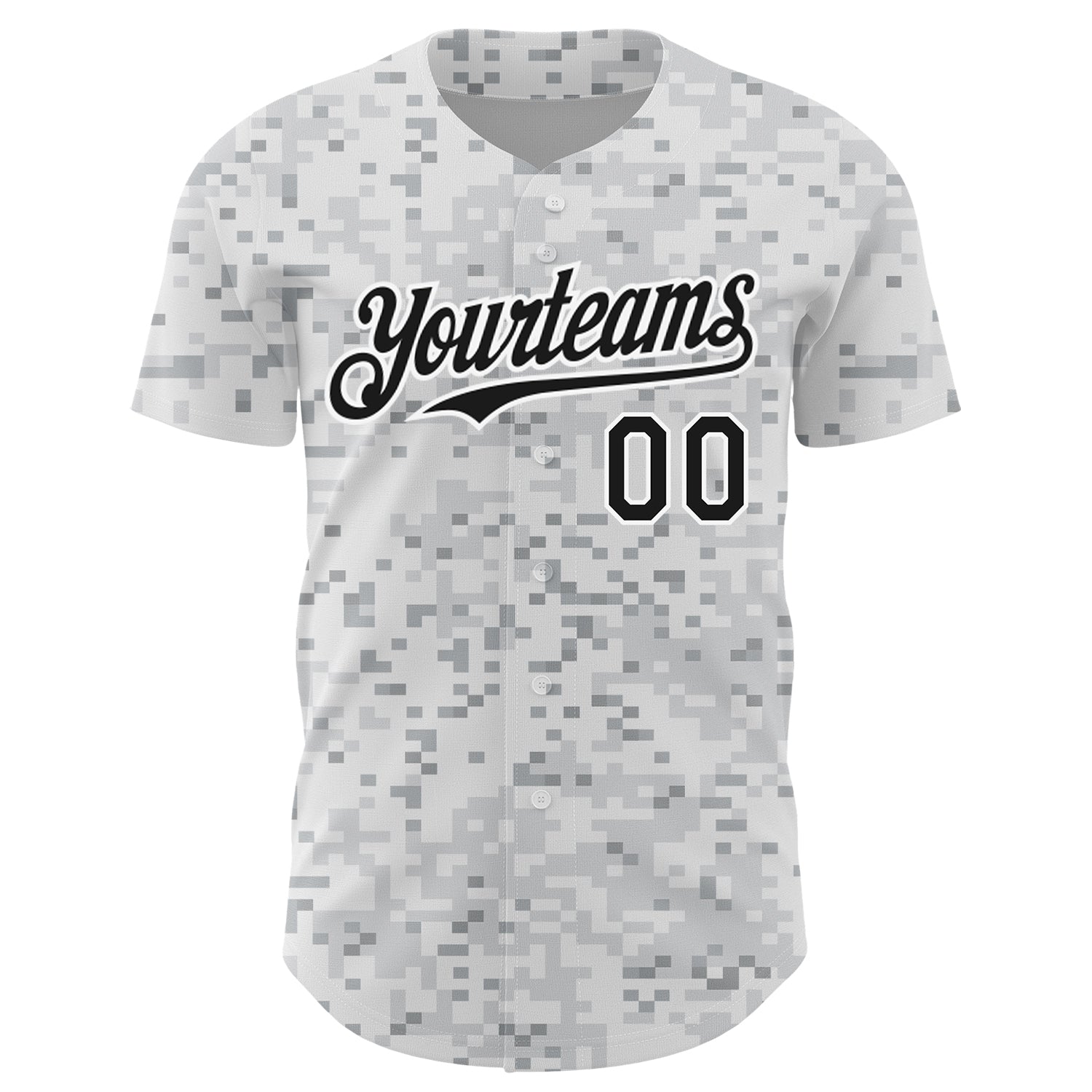 Custom Camo Black-White 3D Arctic Camouflage Authentic Baseball Jersey view 2