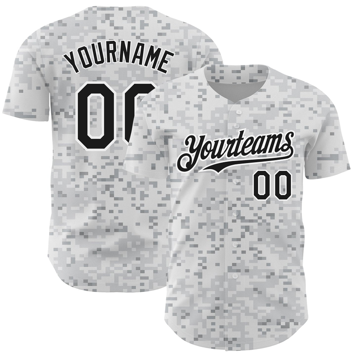 Custom Camo Black-White 3D Arctic Camouflage Authentic Baseball Jersey - Main View