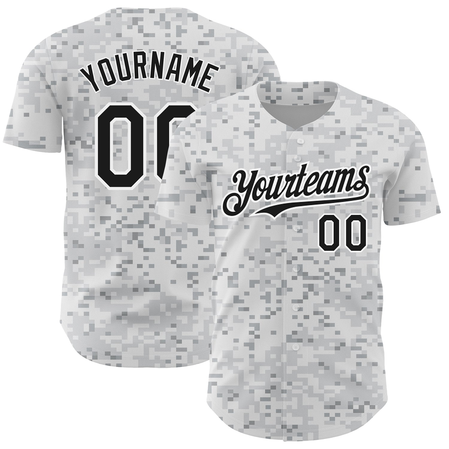 Custom Camo Black-White 3D Arctic Camouflage Authentic Baseball Jersey - Main View