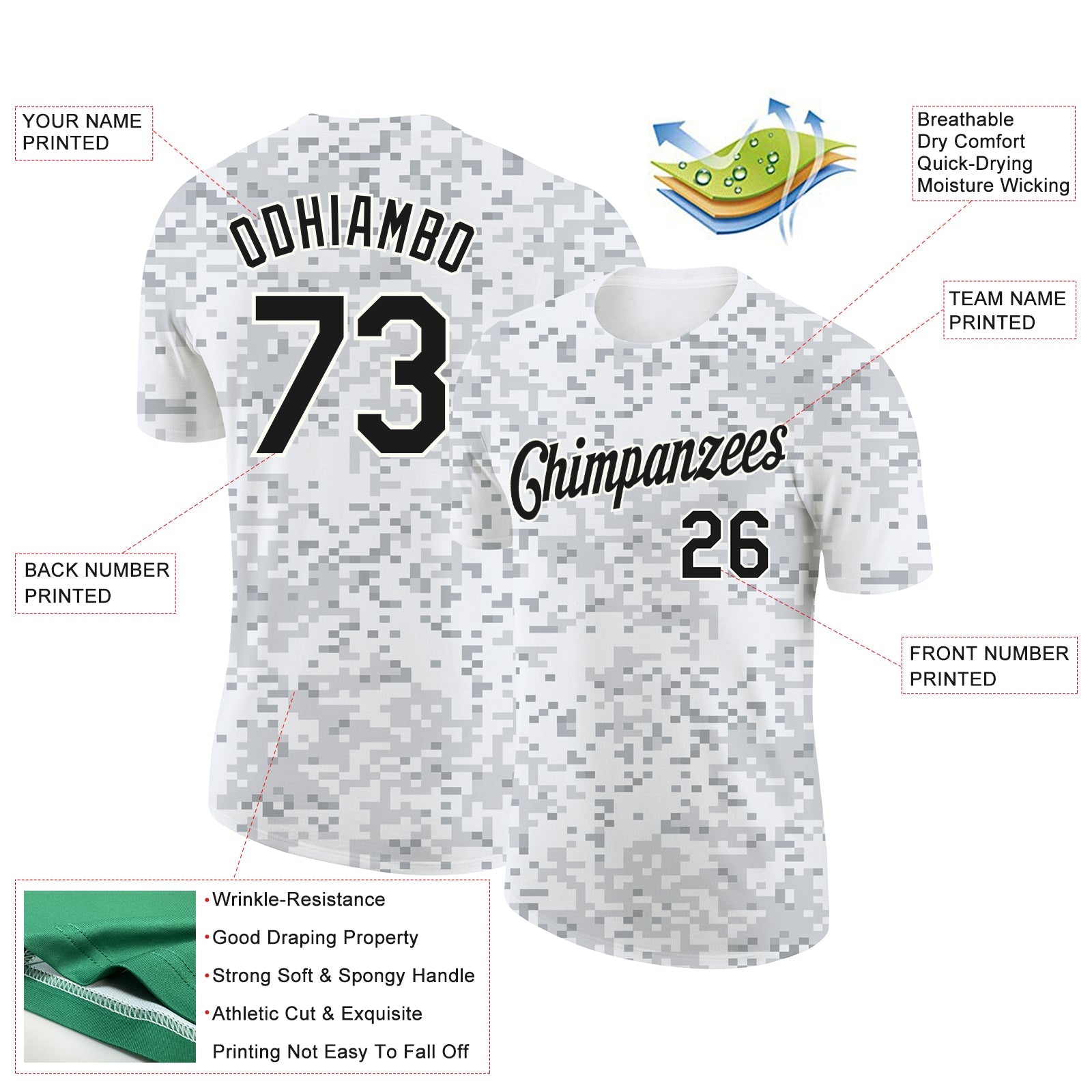 Custom Camo Black-White 3D Arctic Camouflage Performance T-Shirt view 2