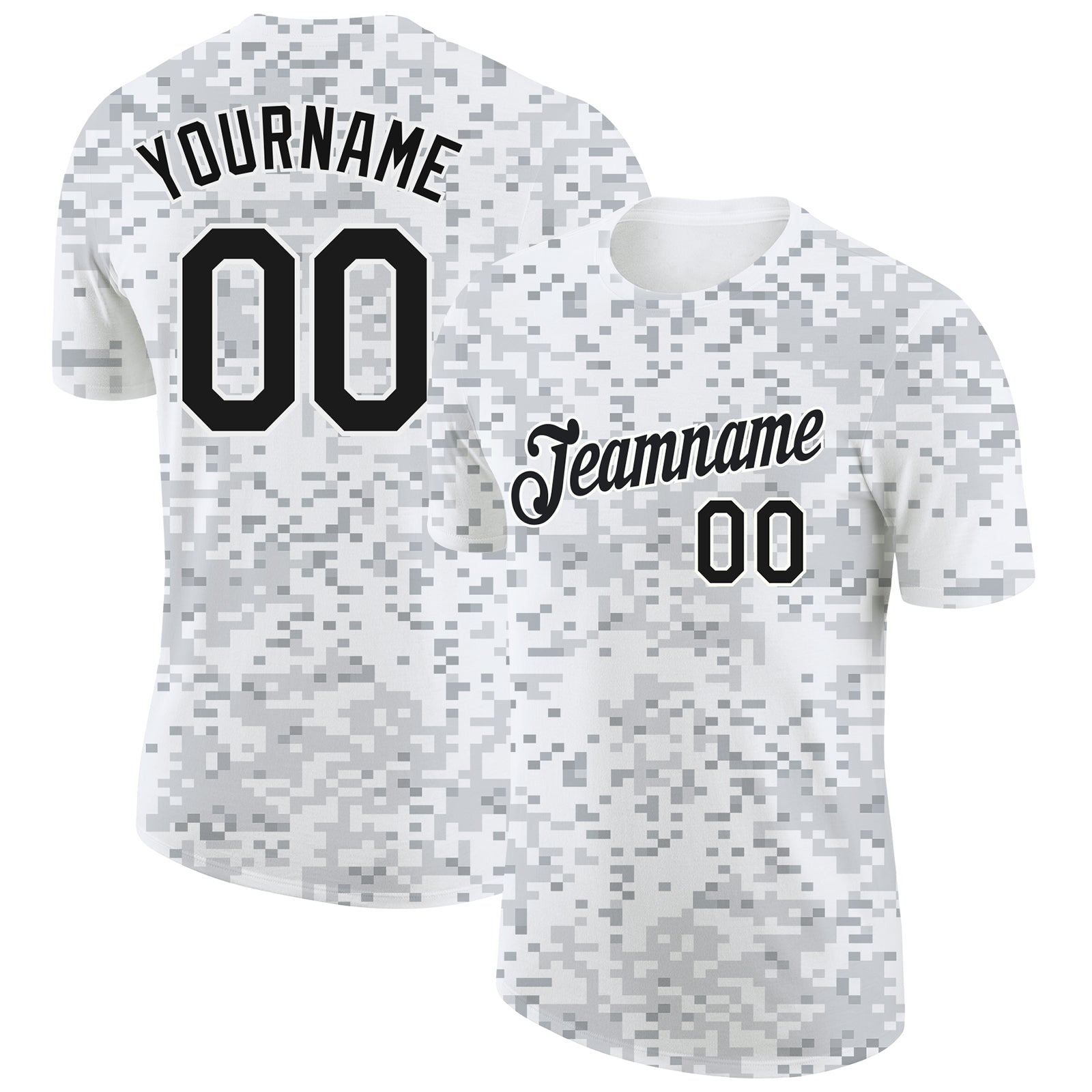 Custom Camo Black-White 3D Arctic Camouflage Performance T-Shirt - Main View