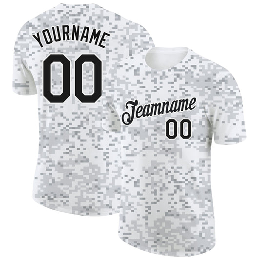 Custom Camo Black-White 3D Arctic Camouflage Performance T-Shirt - Main View