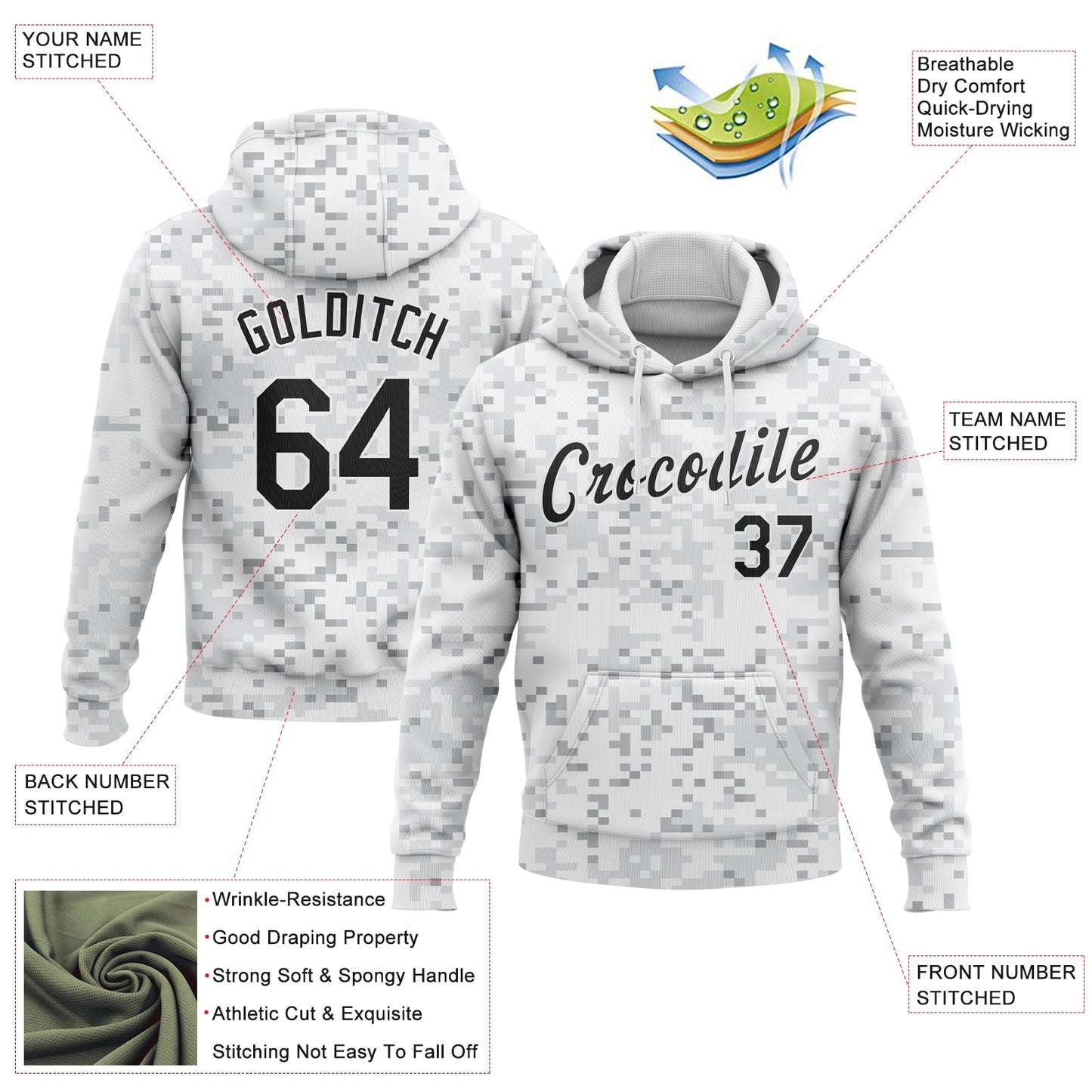 Custom Stitched Camo Black-White 3D Arctic Camouflage Sports Pullover Sweatshirt Salute To Service Hoodie view 2