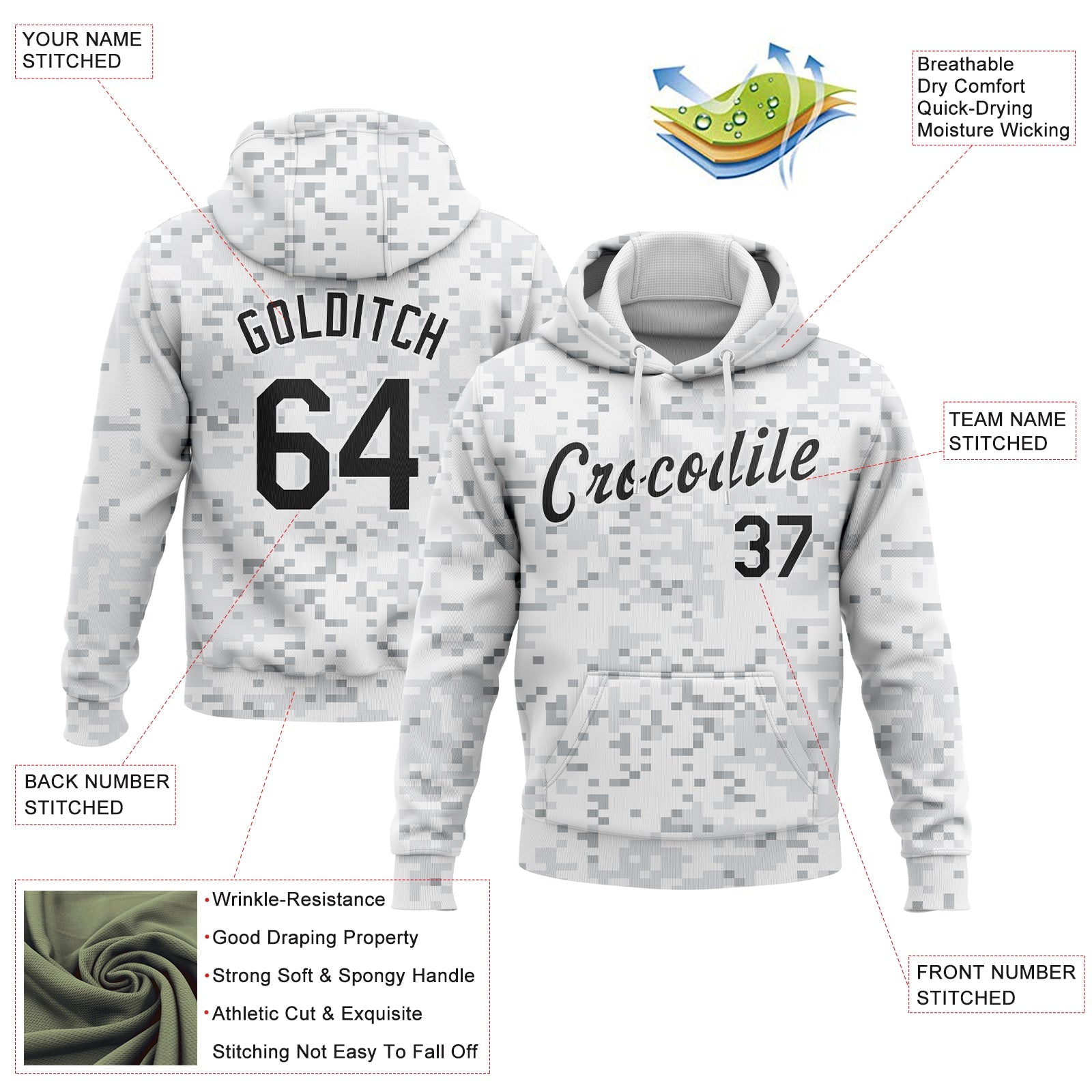 Custom Stitched Camo Black-White 3D Arctic Camouflage Sports Pullover Sweatshirt Salute To Service Hoodie view 2