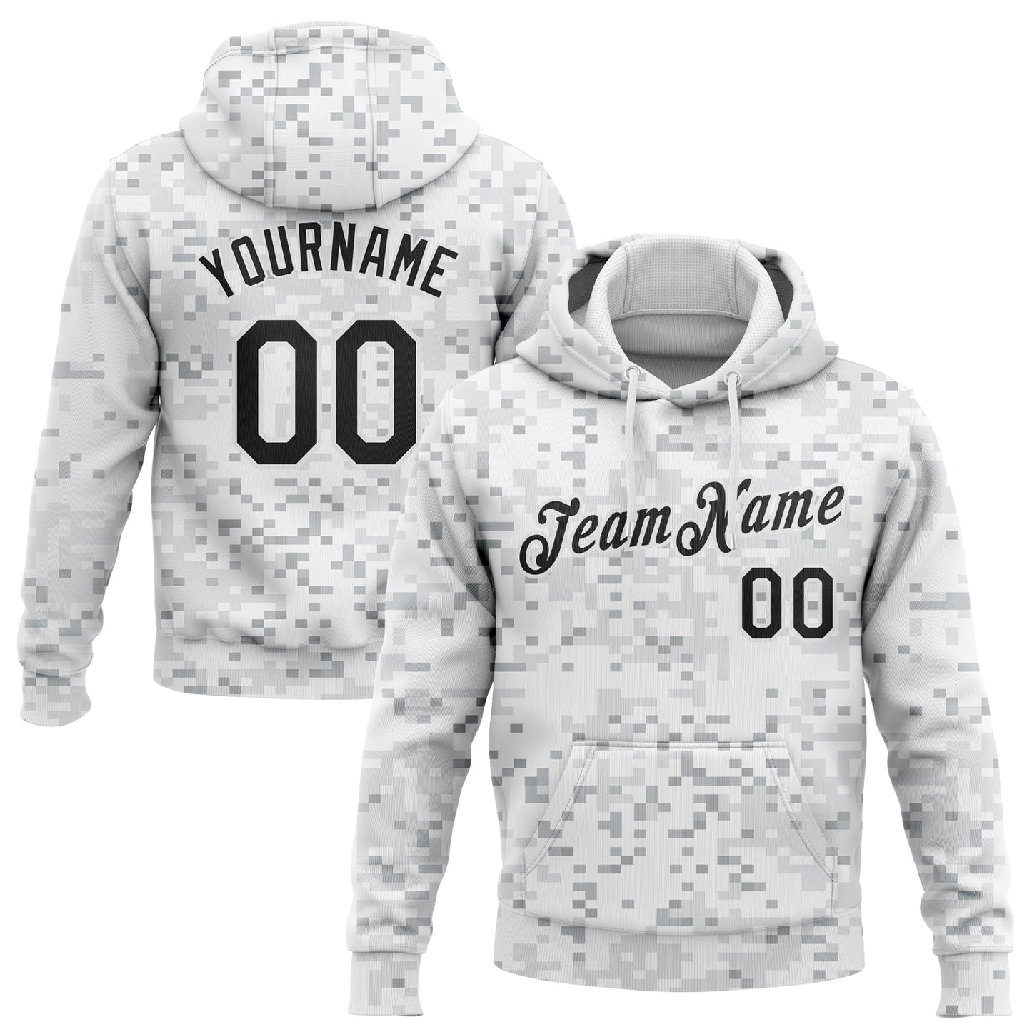 Custom Stitched Camo Black-White 3D Arctic Camouflage Sports Pullover Sweatshirt Salute To Service Hoodie - Main View