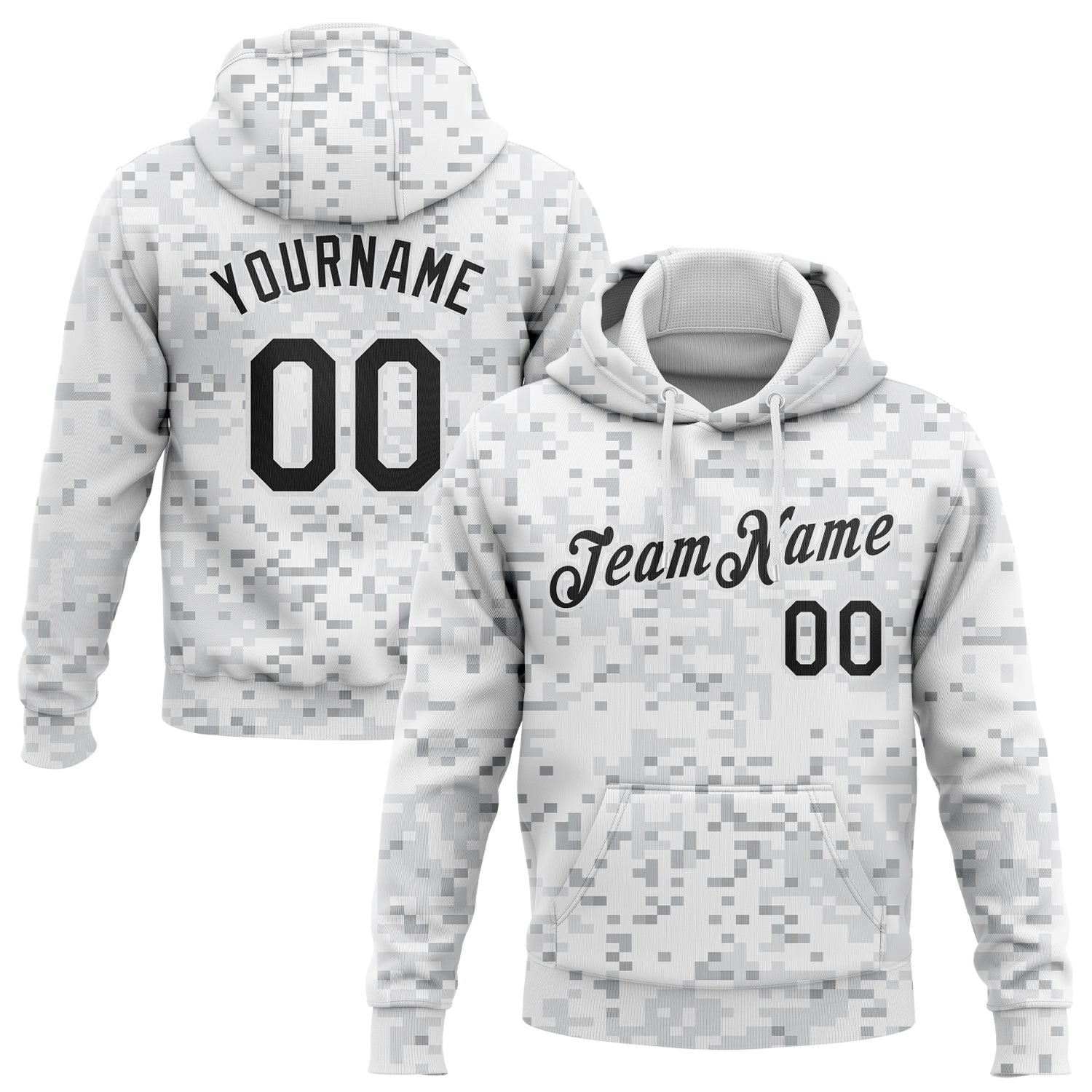 Custom Stitched Camo Black-White 3D Arctic Camouflage Sports Pullover Sweatshirt Salute To Service Hoodie - Main View
