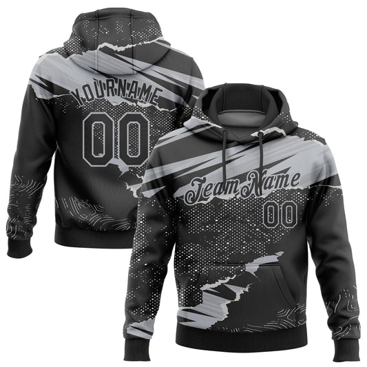 Custom Stitched Black Gray 3D Pattern Design Torn Paper Style Sports Pullover Sweatshirt Hoodie - Main View