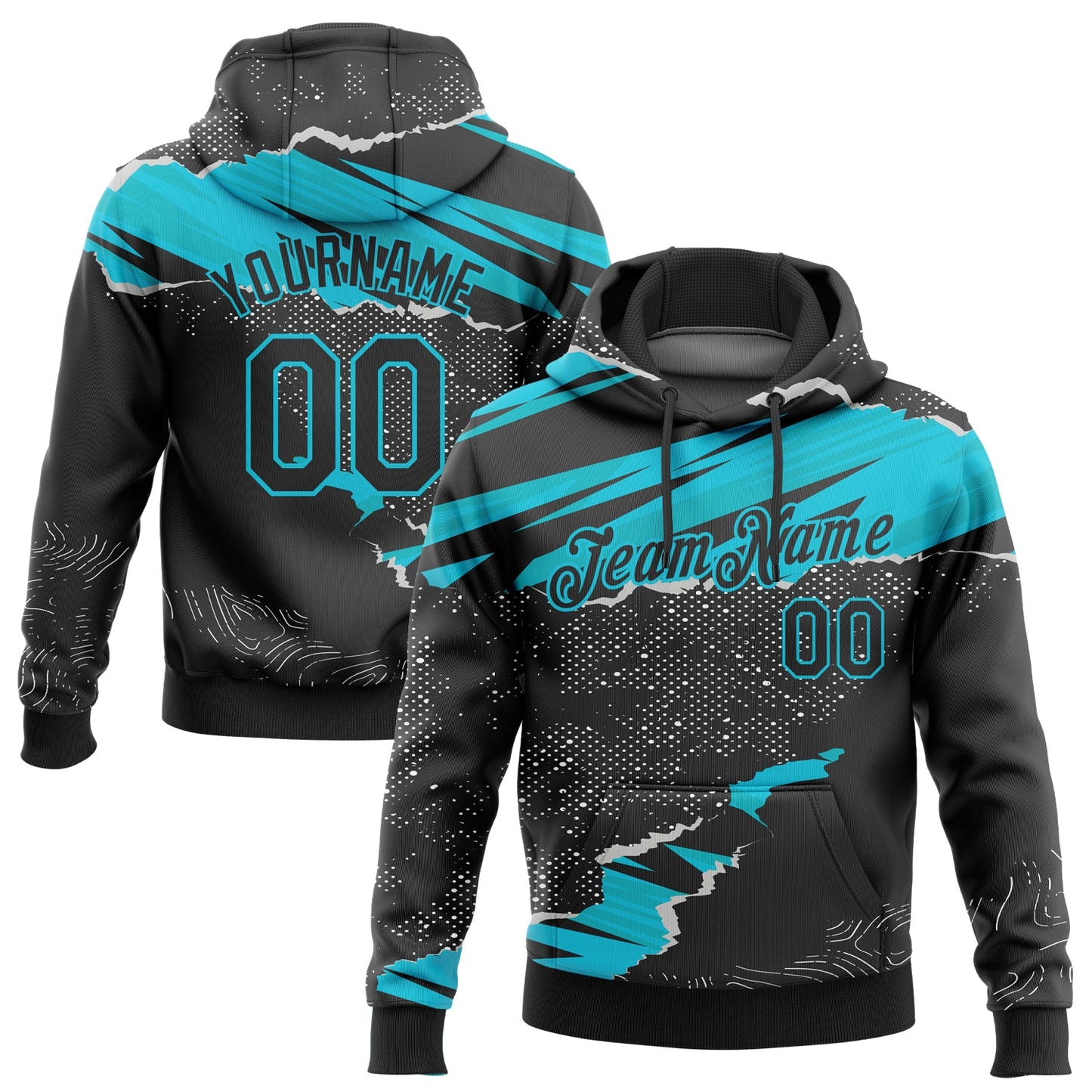 Custom Stitched Black Lakes Blue 3D Pattern Design Torn Paper Style Sports Pullover Sweatshirt Hoodie - Main View