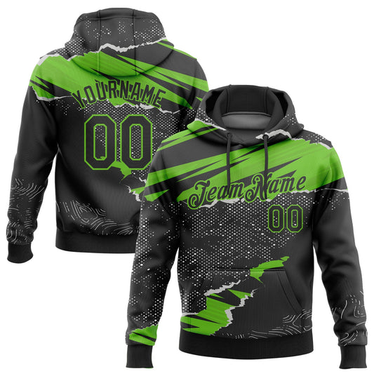 Custom Stitched Black Aurora Green 3D Pattern Design Torn Paper Style Sports Pullover Sweatshirt Hoodie - Main View