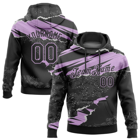 Custom Stitched Black Light Purple 3D Pattern Design Torn Paper Style Sports Pullover Sweatshirt Hoodie - Main View