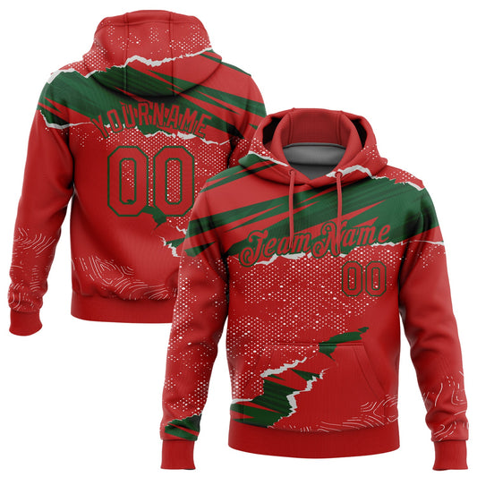 Custom Stitched Red Green 3D Pattern Design Torn Paper Style Sports Pullover Sweatshirt Hoodie - Main View