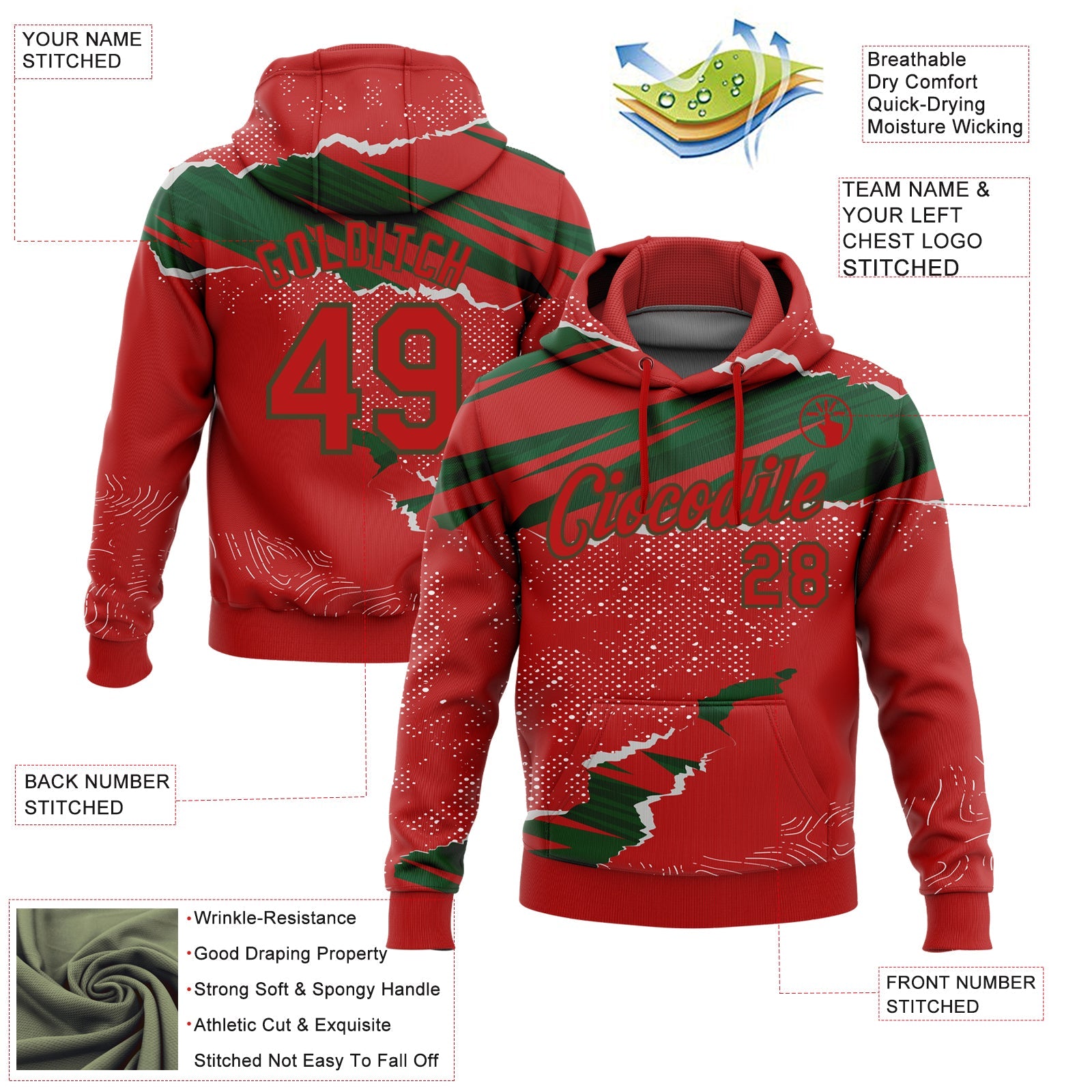 Custom Stitched Red Olive 3D Pattern Design Torn Paper Style Sports Pullover Sweatshirt Hoodie view 2