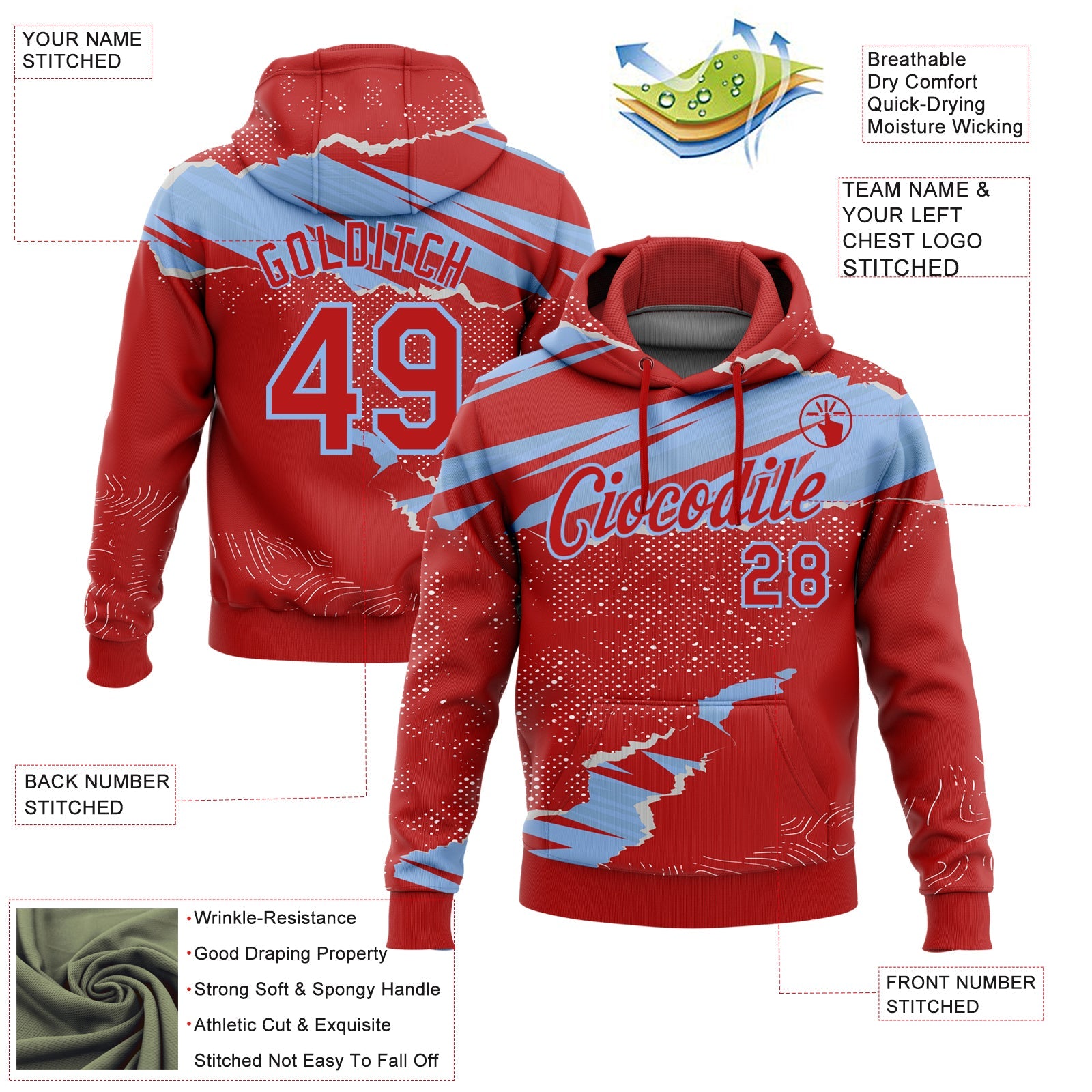 Custom Stitched Red Light Blue 3D Pattern Design Torn Paper Style Sports Pullover Sweatshirt Hoodie view 2