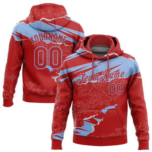 Custom Stitched Red Light Blue 3D Pattern Design Torn Paper Style Sports Pullover Sweatshirt Hoodie - Main View