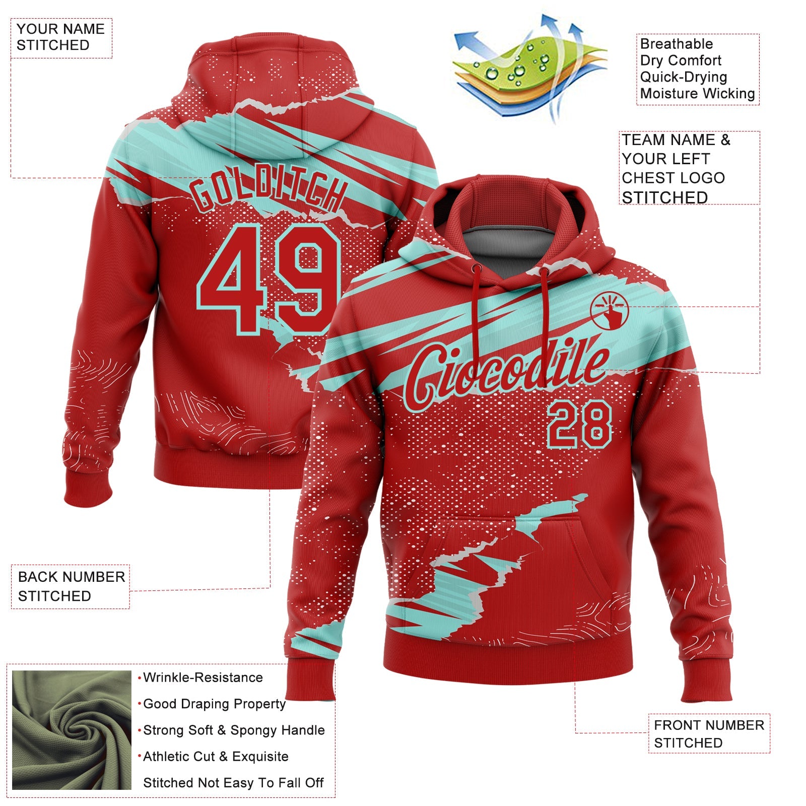 Custom Stitched Red Ice Blue 3D Pattern Design Torn Paper Style Sports Pullover Sweatshirt Hoodie view 2