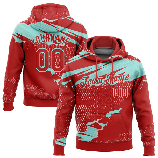 Custom Stitched Red Ice Blue 3D Pattern Design Torn Paper Style Sports Pullover Sweatshirt Hoodie - Main View
