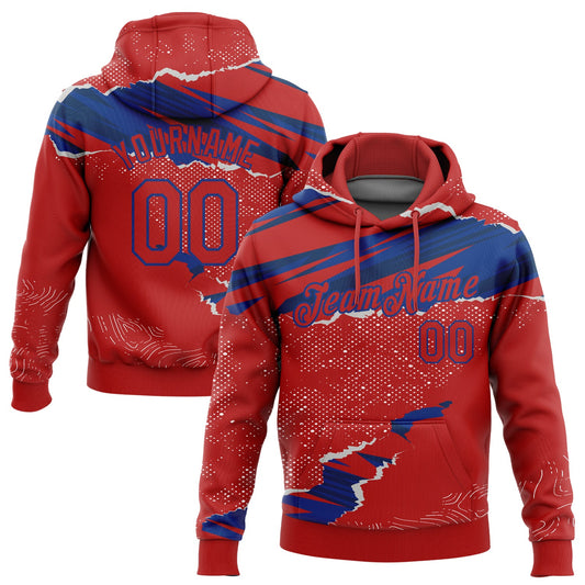 Custom Stitched Red Royal 3D Pattern Design Torn Paper Style Sports Pullover Sweatshirt Hoodie - Main View