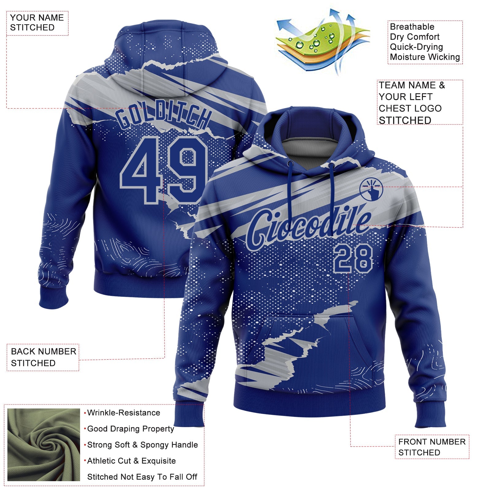 Custom Stitched Royal Gray 3D Pattern Design Torn Paper Style Sports Pullover Sweatshirt Hoodie view 2