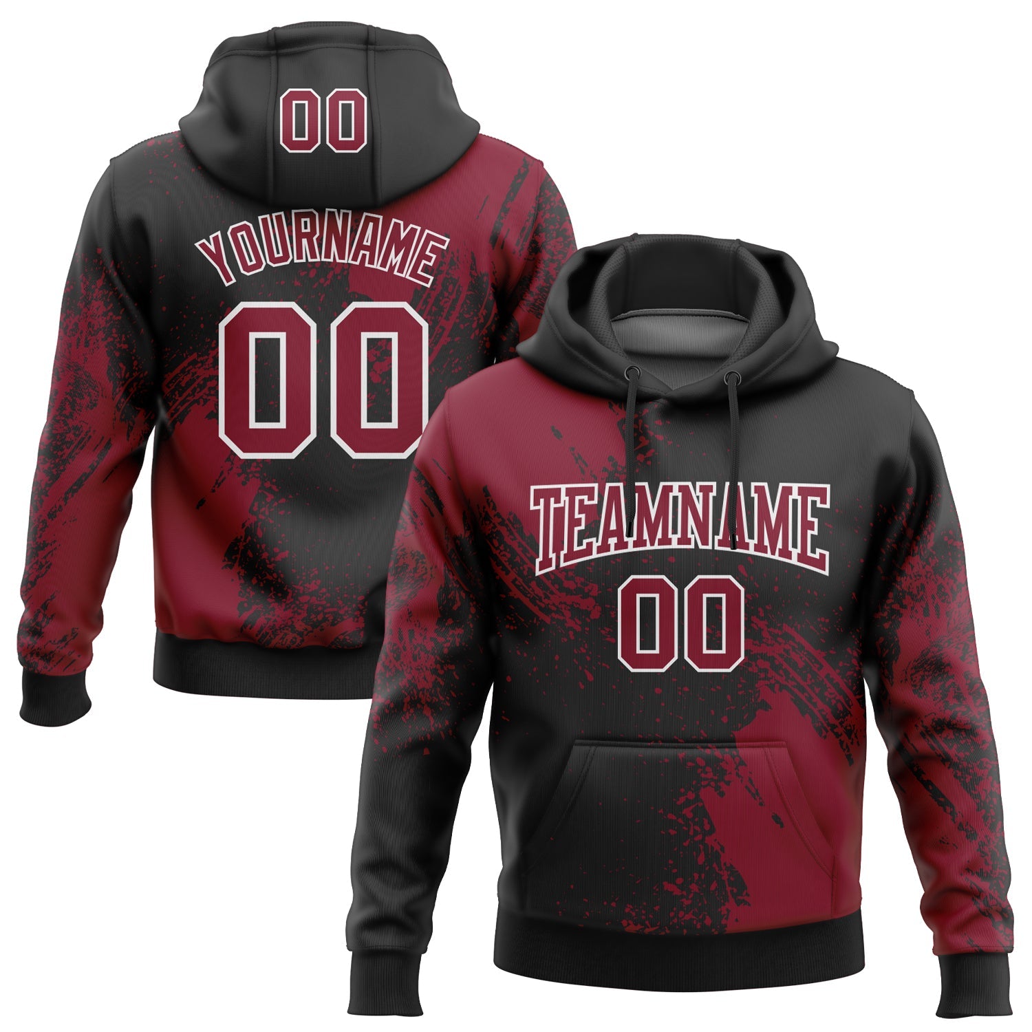 Custom Stitched Black Crimson-White 3D Pattern Design Abstract Brush Stroke Sports Pullover Sweatshirt Hoodie - Main View