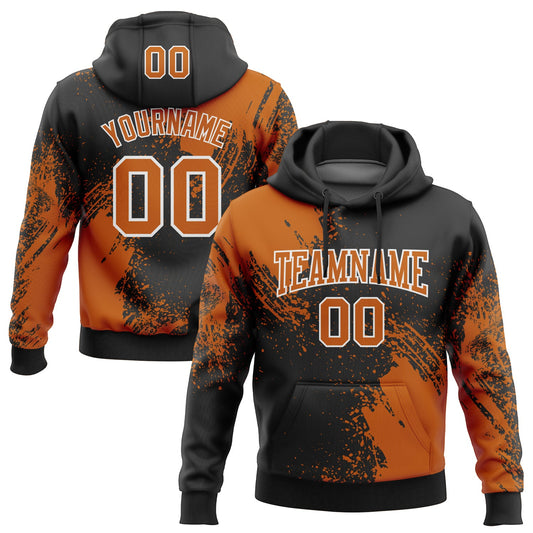 Custom Stitched Black Texas Orange-White 3D Pattern Design Abstract Brush Stroke Sports Pullover Sweatshirt Hoodie - Main View