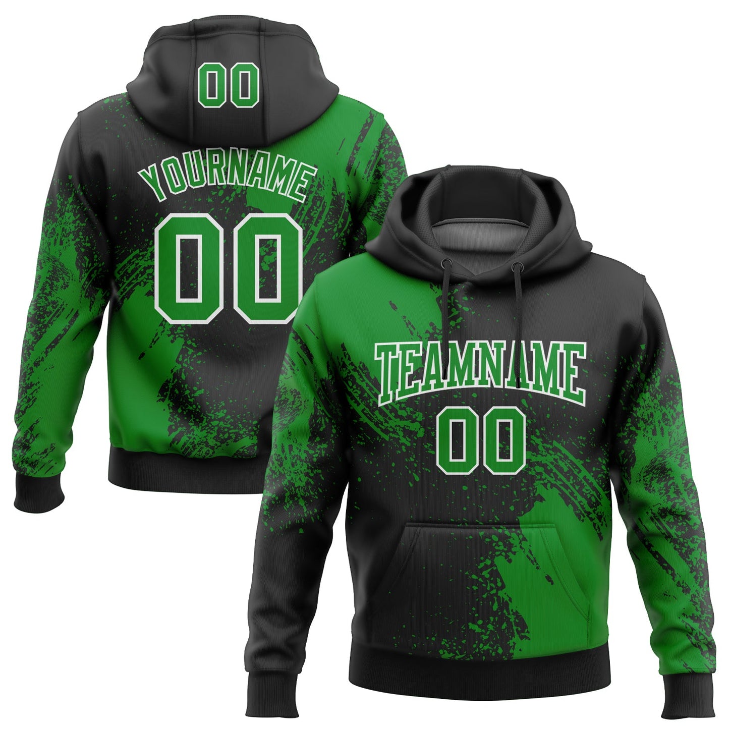 Custom Stitched Black Grass Green-White 3D Pattern Design Abstract Brush Stroke Sports Pullover Sweatshirt Hoodie - Main View