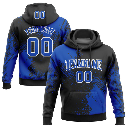 Custom Stitched Black Thunder Blue-White 3D Pattern Design Abstract Brush Stroke Sports Pullover Sweatshirt Hoodie - Main View