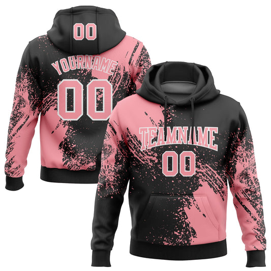 Custom Stitched Black Medium Pink-White 3D Pattern Design Abstract Brush Stroke Sports Pullover Sweatshirt Hoodie - Main View