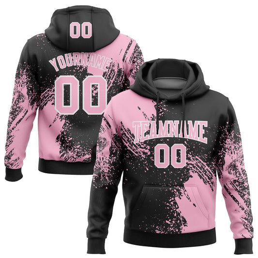 Custom Stitched Black Light Pink-White 3D Pattern Design Abstract Brush Stroke Sports Pullover Sweatshirt Hoodie - Main View