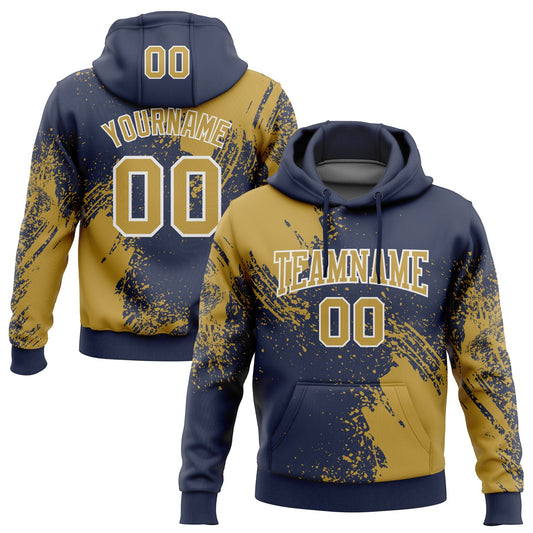 Custom Stitched Navy Old Gold-White 3D Pattern Design Abstract Brush Stroke Sports Pullover Sweatshirt Hoodie - Main View