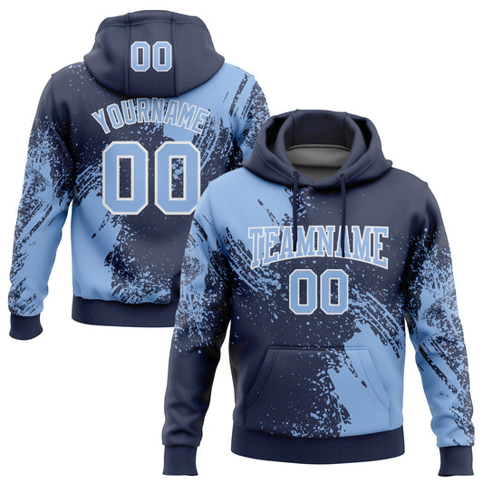 Custom Stitched Navy Light Blue-White 3D Pattern Design Abstract Brush Stroke Sports Pullover Sweatshirt Hoodie - Main View