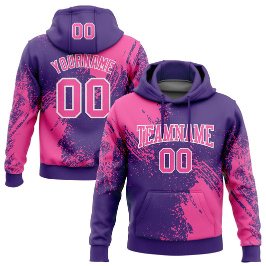 Custom Stitched Purple Pink-White 3D Pattern Design Abstract Brush Stroke Sports Pullover Sweatshirt Hoodie - Main View