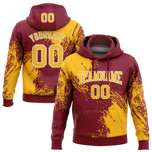 Custom Stitched Crimson Gold-White 3D Pattern Design Abstract Brush Stroke Sports Pullover Sweatshirt Hoodie - Main View