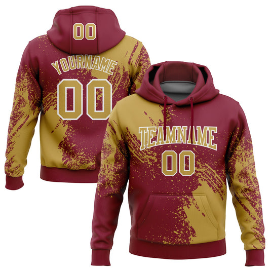 Custom Stitched Crimson Old Gold-White 3D Pattern Design Abstract Brush Stroke Sports Pullover Sweatshirt Hoodie - Main View