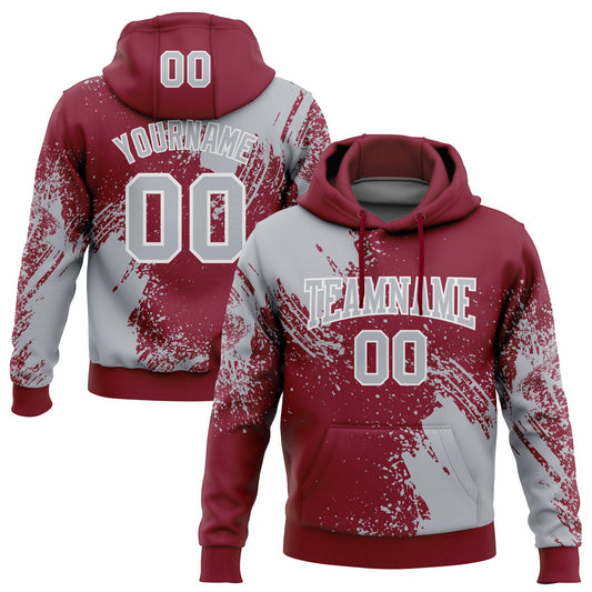 Custom Stitched Crimson Gray-White 3D Pattern Design Abstract Brush Stroke Sports Pullover Sweatshirt Hoodie - Main View
