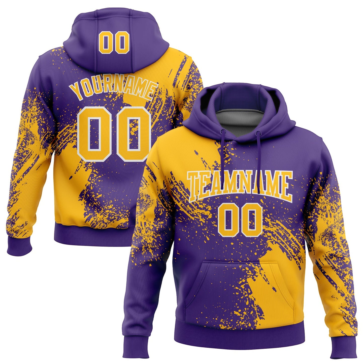 Custom Stitched Purple Gold-White 3D Pattern Design Abstract Brush Stroke Sports Pullover Sweatshirt Hoodie - Main View