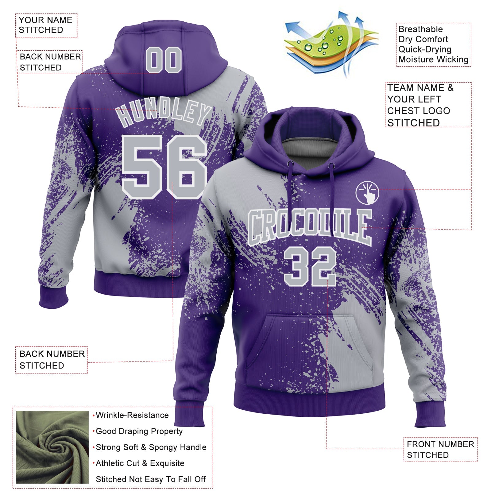 Custom Stitched Purple Gray-White 3D Pattern Design Abstract Brush Stroke Sports Pullover Sweatshirt Hoodie view 2