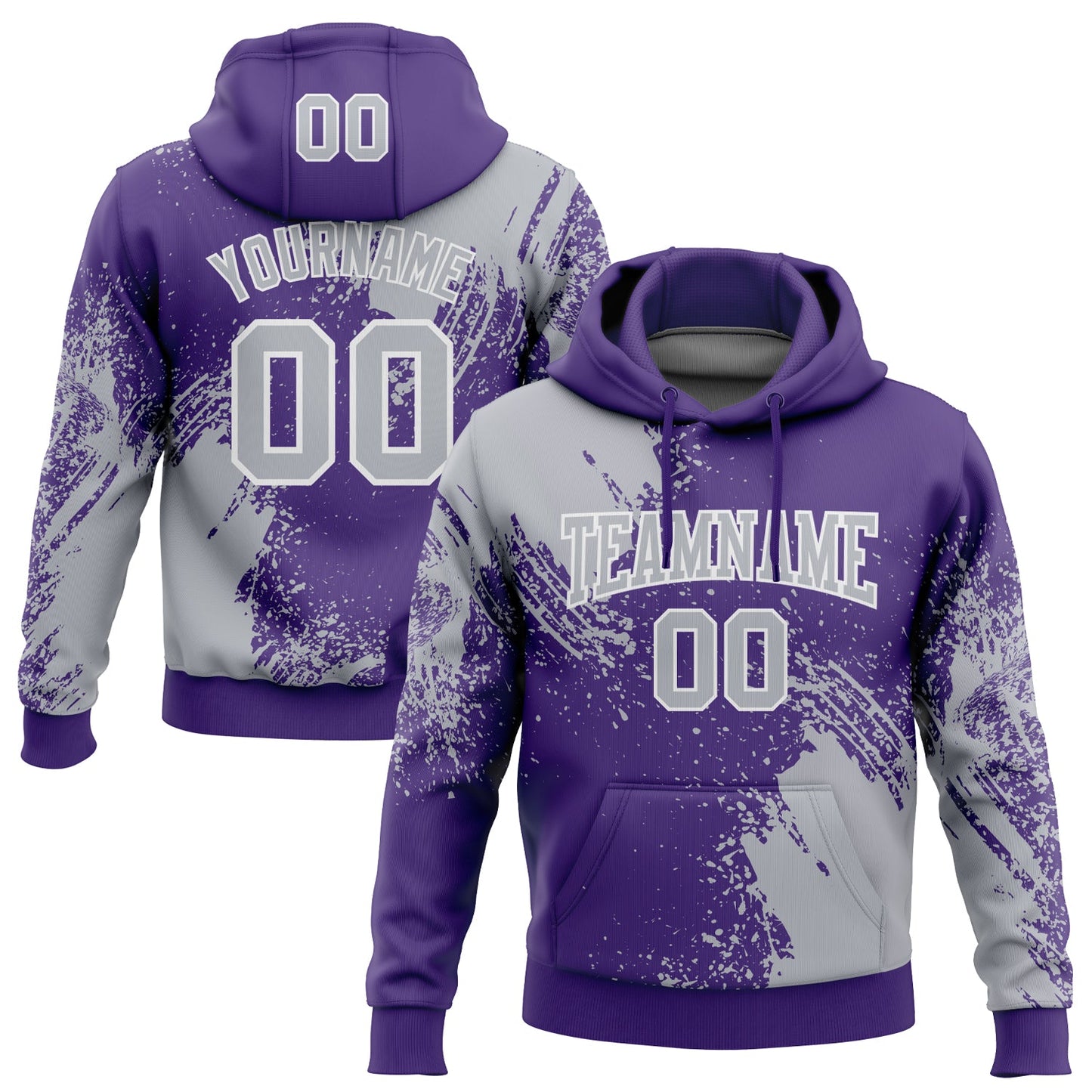 Custom Stitched Purple Gray-White 3D Pattern Design Abstract Brush Stroke Sports Pullover Sweatshirt Hoodie - Main View