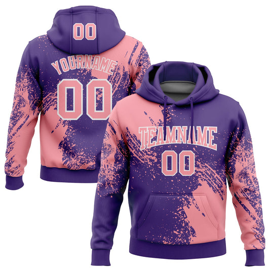 Custom Stitched Purple Medium Pink-White 3D Pattern Design Abstract Brush Stroke Sports Pullover Sweatshirt Hoodie - Main View