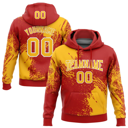 Custom Stitched Red Gold-White 3D Pattern Design Abstract Brush Stroke Sports Pullover Sweatshirt Hoodie - Main View